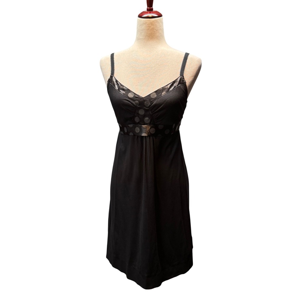 Vtg Y2K Element Dress Polka Dot Empire Waist Babydoll Mini Sleeveless M Black